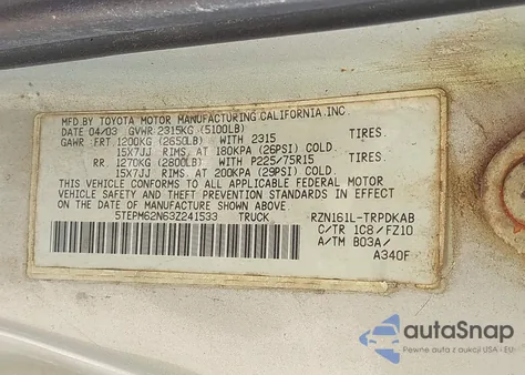 2003 Toyota Tacoma из США, поврежденный, VIN 5TEPM62N63Z241533